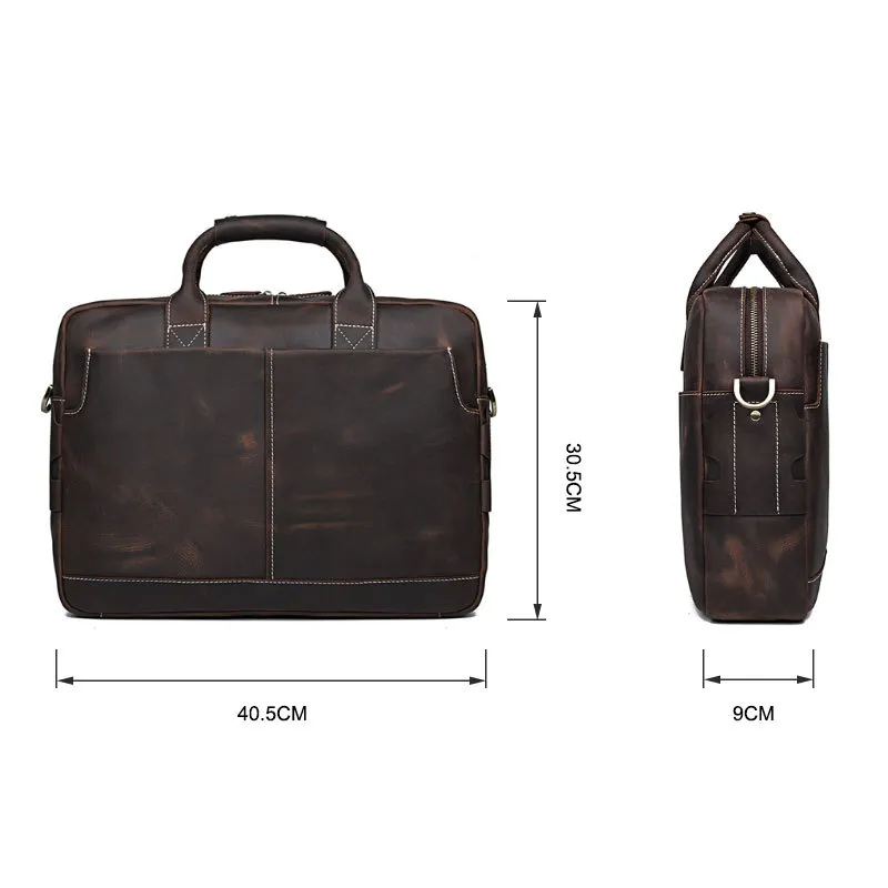 Män Business portfölj Väska för män Crazy Häst Leather Shoulder Messenger Quality Office Tote Handväska för 15,6 