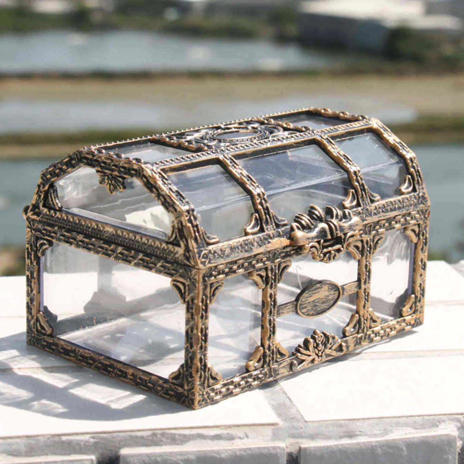 Plastique Transparent Pirate Treasure Box Cristal Gem Bijoux Organisateur De Stockage Coffre pour Bibelot
