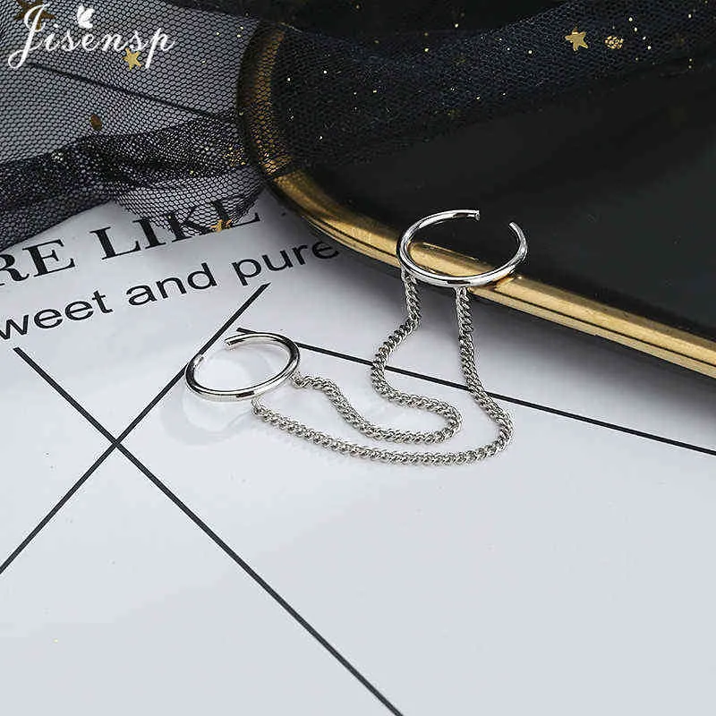 Fashion Punk Chain Double Round Ring Set Women Hip Hop Open Rings Metal Silver Color Pendant Geometric Party Jewlery Gifts G1125