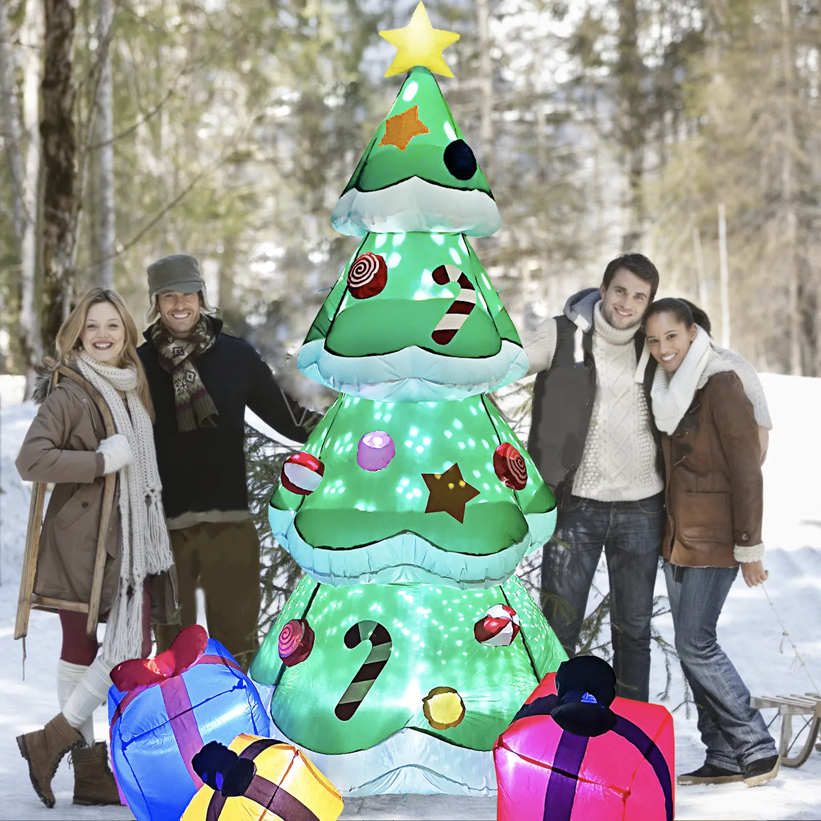 2 1m 크리스마스 트리 정원 야외 장식 RGB 조명 팽창 식 크리스마스 나무 풍선 모델 축제 라이트 소품 사탕 지팡이 337y