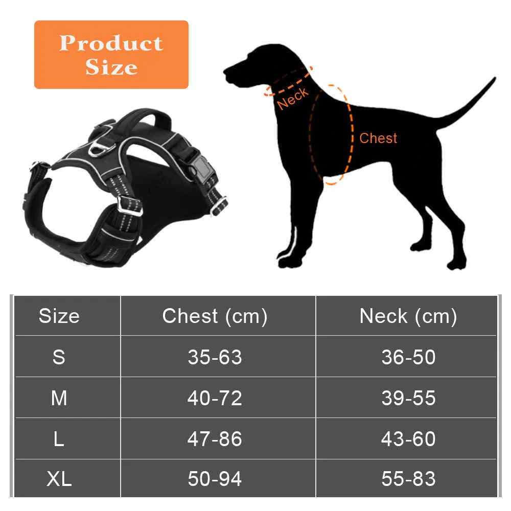 1000Dオックスフォードの布の反射ペット犬ハーネスサービスベスト垂直ハンドルの垂直ハンドルの調節可能なカラーの大きさ2 211022