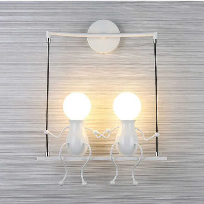 Modern fashion creative wall lamp LED bedside Nordic doll iron dwarf children's room hanging decorative 210724