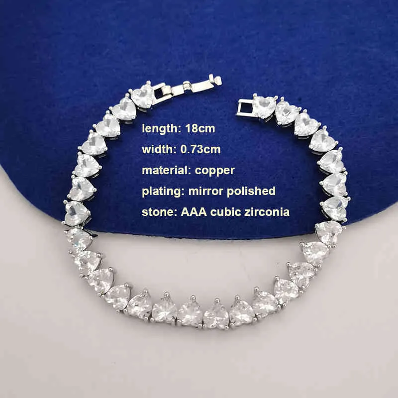 Qmhje Crystal Stone Heart Love Tennis Bransoletka dla kobiet Zaniecznienie ślubne Złoto Silver Color Infinity Luxury Jewelry White CZTC77 {kategoria}