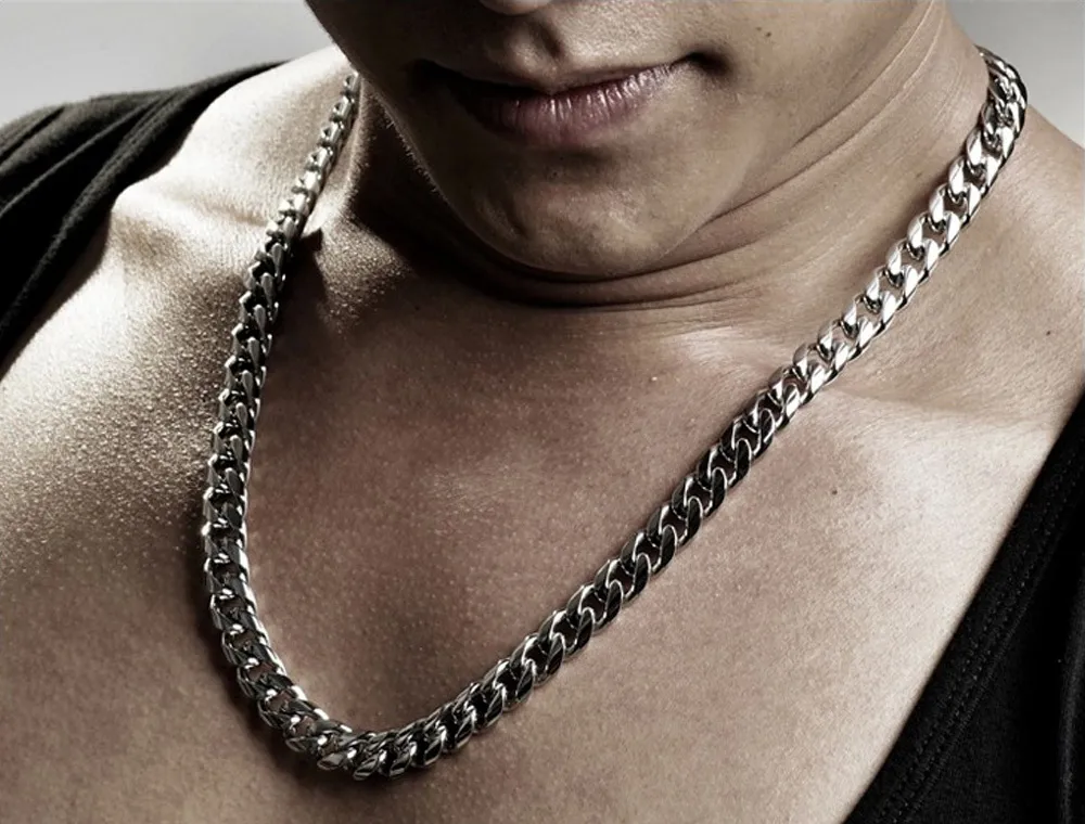 Fashion 10mm Neck's Necklace Sterling Sterling 925 Gioielli Cuban Link Chain Handome Cool Male Neck Regalo X0509234D