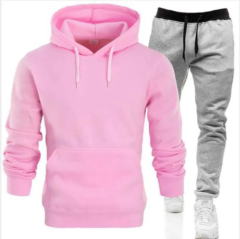 Männer Hohe Qualität Hoodies Hosen Set Mit Kapuze Trainingsanzug Herren Schweiß Anzüge Patchwork Schwarz Einfarbig 2021 Frau Zwei Stück Outfits x0610