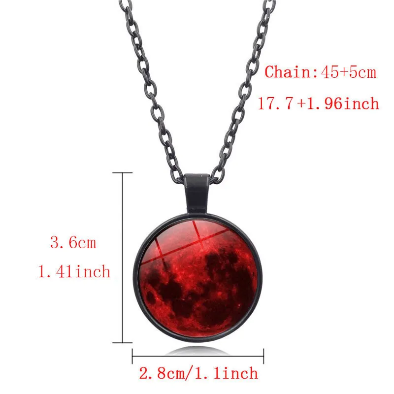 New Blood Red Moon Pendant Necklace Nebula Astrology Gothic Galaxy Outer Space Mens Womens Glass Cabochon Jewelry Gifts Y0301