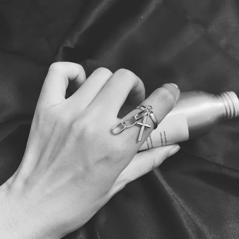 Acquista 2021 anelli da dito punk hip-hop regolabili con catena a croce vintage donna uomo ragazza regalo di gioielli feste