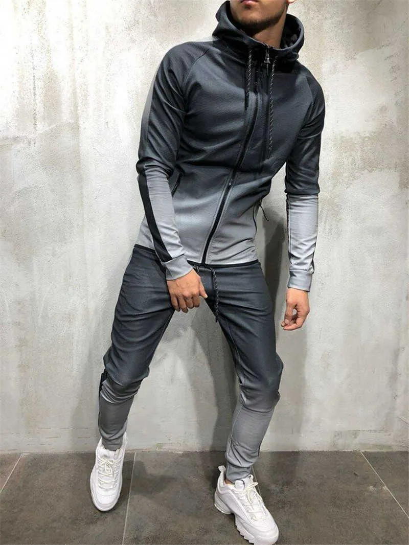 Erkek Rahat Giyim Setleri Uzun Kollu Kapşonlu Ceket Ceket + Ayak Bileği Uzunluğu Kalem Pantolon Pantolon Beyefendi Baskılı Spor Eşofman X0610