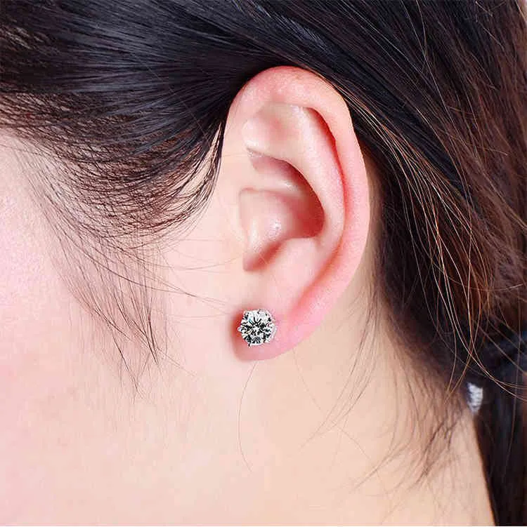 10K or blanc boucles d'oreilles femmes 0.5 1 2 3 rond Moissanite diamant présent mariage anniversaire fiançailles fête cadeau