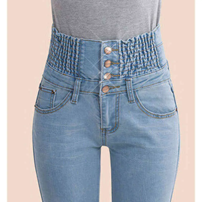 Mode Frauen Denim Hosen Elastische Hohe Taille Dünne Stretch Jean Weibliche Frühling/Herbst Jeans Füße Pantalones Mujer Plus Größe 211112