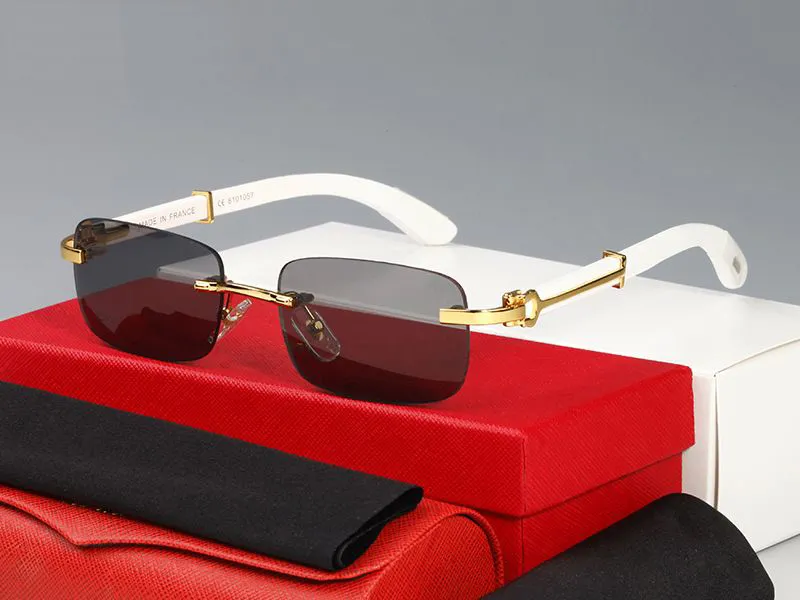 Nuevas gafas de sol de madera para hombres Gafas de cuerno de búfalo de madera blanca Mujeres Diseño de marca Gafas de sol sin montura de bambú Oculos Lunettes De 222Q