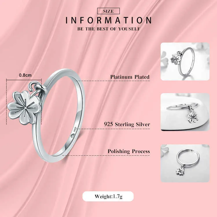 Minimalista Charm Flower Clover Swing Fashion Ring Real 925 Sterling Silver Squisiti anelli vintage le donne Fine Jewelry 210707