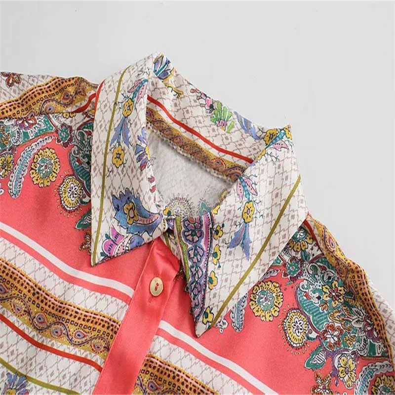 Za старинные цветочные принты рубашки женщины с длинным рукавом передняя кнопка потоки рубашки женщины мода свободные летние топы blusas 210602