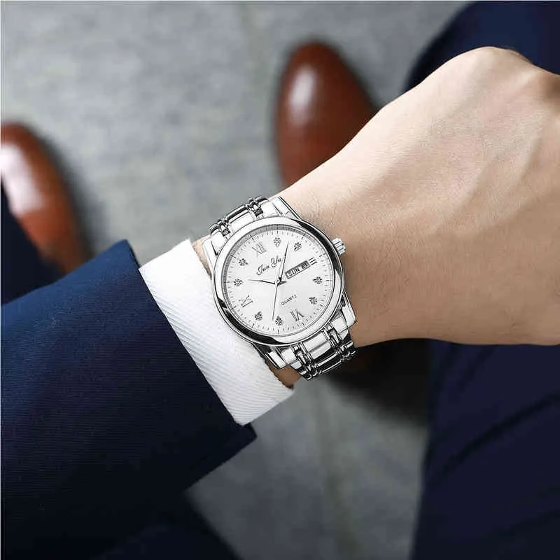 Top Marka Luxury Mens Zegarki Luminous Wodoodporny Zegarek Ze Stali Nierdzewnej Kwarcowy Mężczyźni Data Kalendarz Business Wristwatch dla mężczyzn 220208