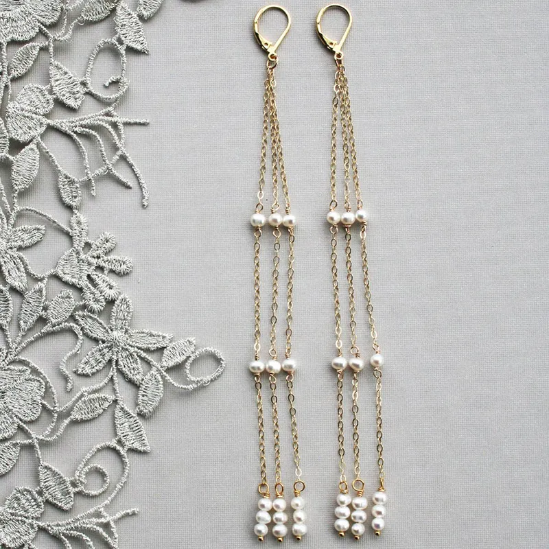 Natural Pearl Drop Kolczyki Handmade Złoto Wypełnione Pendientes Boho Oorbellen Brinco Vintage Biżuteria dla kobiet