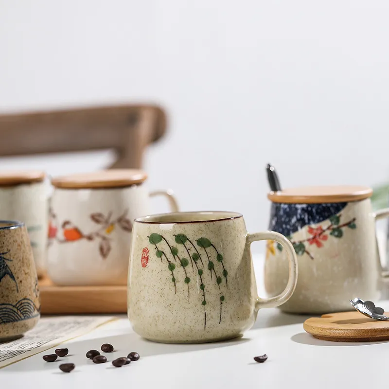 Vintage Coffee Mug Unique Japanese Retro Style Ceramic Cups 380ml Kiln Change Clay Breakfast Cup Creative Gift For Friends4789021