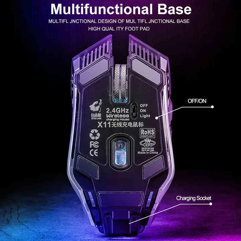 X11 Rechargeable 2.4G sans fil silencieux LED USB optique ergonomique souris de jeu surf souris ordinateur portable/PC