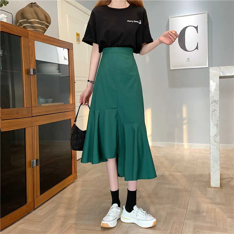 Sexy Fashion Slim High Waist Wrap Hip Mid-length Irregular Skirts Women Plus Size Mujer Faldas Vintage Streetwear Korean Style 210610