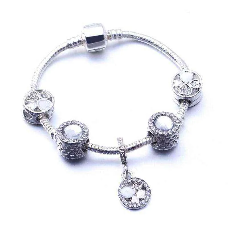 2020 Good Luck Clover Bracelet Diy Fashion Crystal Setting Beaded Pandora Charm Gift for Girlfriends