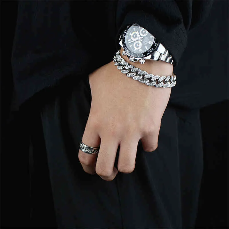 Mode de luxe Punk Strass Bracelet pour Femmes Hommes Hiphop Cubain Lien Bracelets Conception Simple Or Argent Couleur Bijoux GiftW501{category}