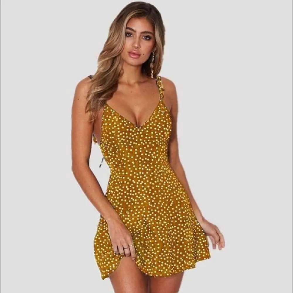 Dames 2021 Zomer Sexy Jurken Dames Hoge Taille Polka Dot Printed Mini Dress Sexy Strap Halter Jurk Y1006