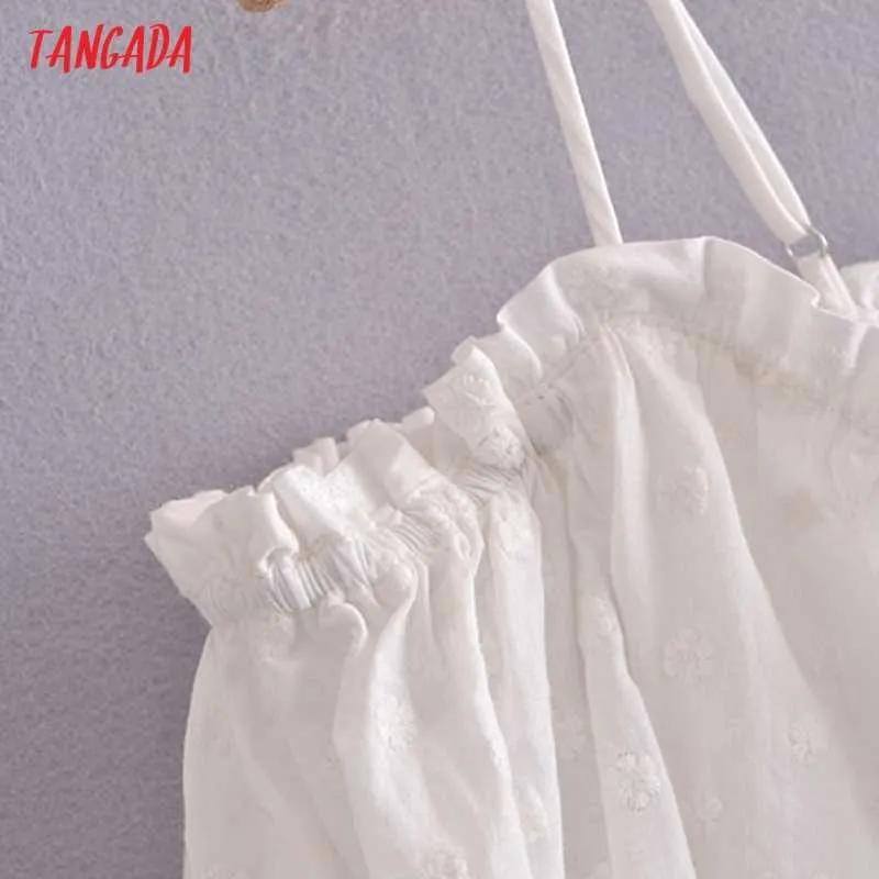 Tangada, blusa romántica con bordado Retro para mujer, camisa elegante con hombros descubiertos de manga larga para mujer, Tops QN117 210609