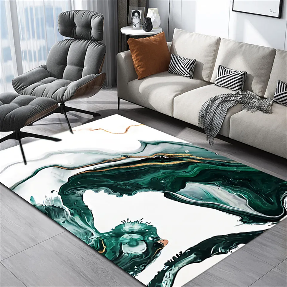 Nowoczesny abstrakcyjny obraz biały zielony salon dywanik dekoracji nordycki styl marmur wzór mata stołowa krzesło dywanowa łazienka mata 210301