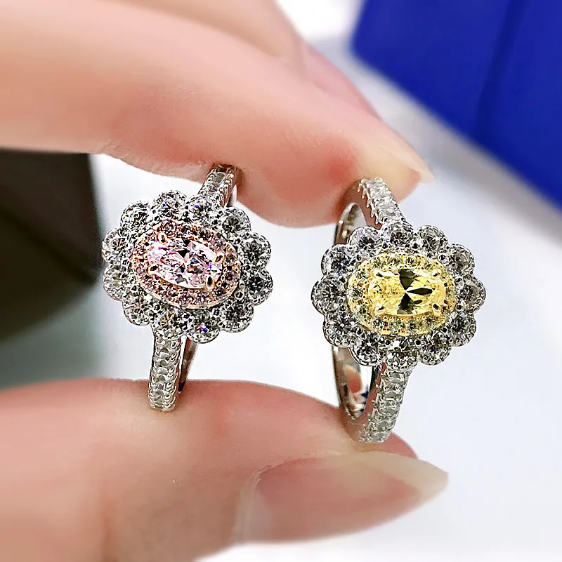 Echte 925 Sterling Silber Funkelnde Gelbe Rosa Diamant Erstellt Moissanit Ringe Für Frauen Hochzeit Party Edlen Schmuck