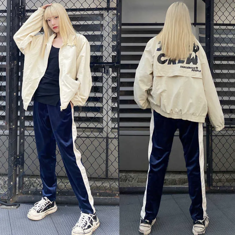 스트라이프 벨벳 스웨트 남성 하이 엔드 스웨이드 조깅 힙합 streetwear 벨벳 땀 헐렁한 캐주얼 발목 지퍼 디자인 C0607