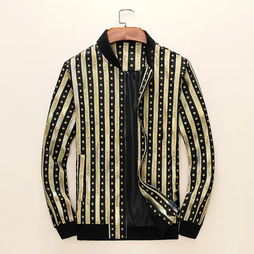 Fashion Printing Gold och Black Striped Men's Jacket Designer Brand Coats Varma Bomber Jackor Parkas Vindskyddad Outwear för Man