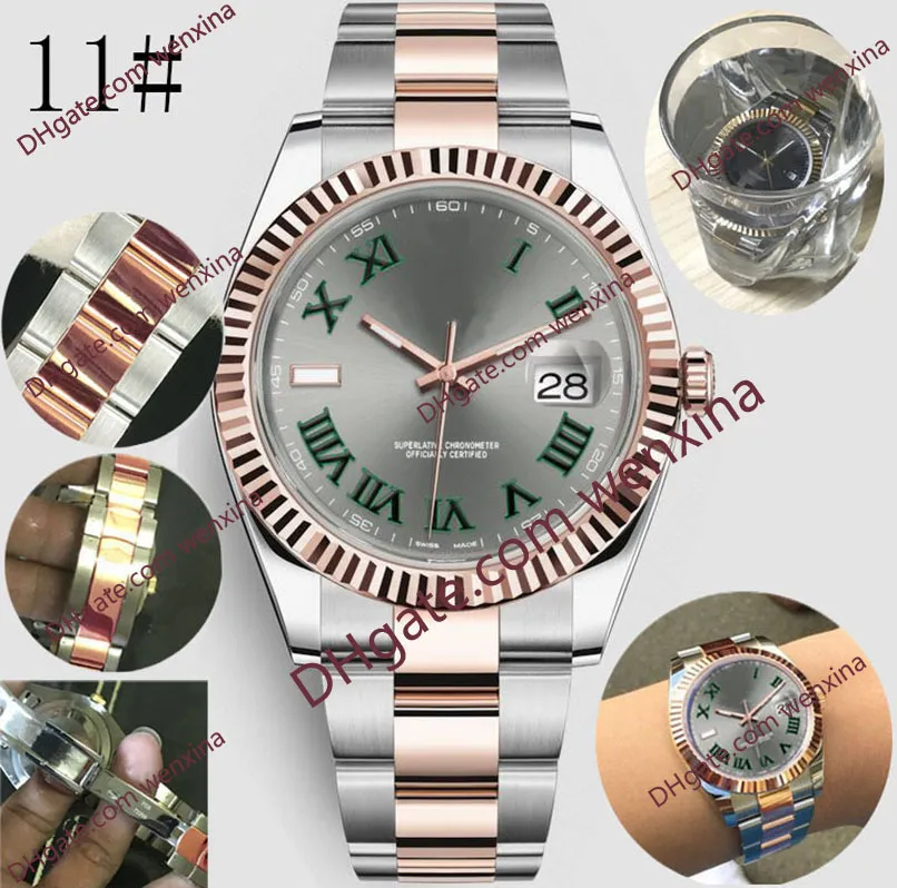 17 고품질 망 자동 기계식 시계 41mm 녹색 로마 숫자 다이얼 전체 스테인레스 스틸 수영 손목 시계 슈퍼 발광 시계