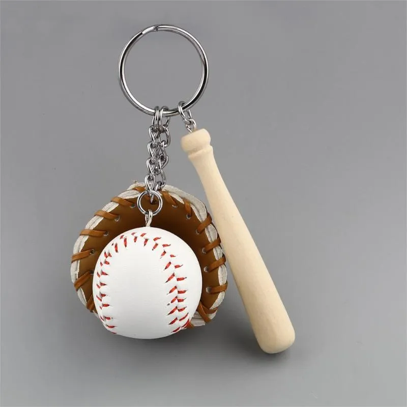 Брелки Мини-трехкомпонентные бейсбольные перчатки, деревянная летучая мышь, брелок для спортивного автомобиля, брелок для ключей, кольцо, подарок для мужчин, женщин, мужчин, 11 см, 1 шт.268G
