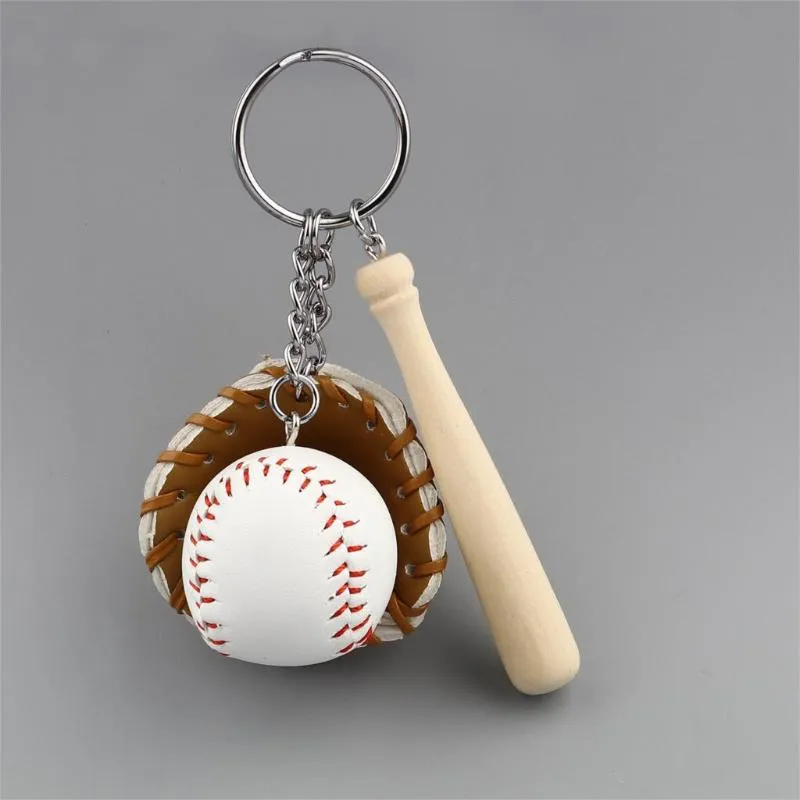 Keychains Mini Three-Piece Baseball Glove Wood Bat Keychain Sports Car Key Chain Ring Gift For Man Women Men 11cm 332w