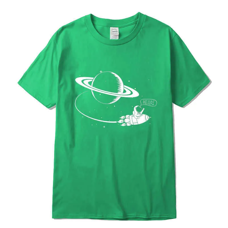 Xin Yi Heren T-shirt Hoge Kwaliteit 100% Katoen Korte Slleve Grappige Spaceman Print Cool Losse Mannen Tshirt O-hals Mannelijk T-shirt 210629