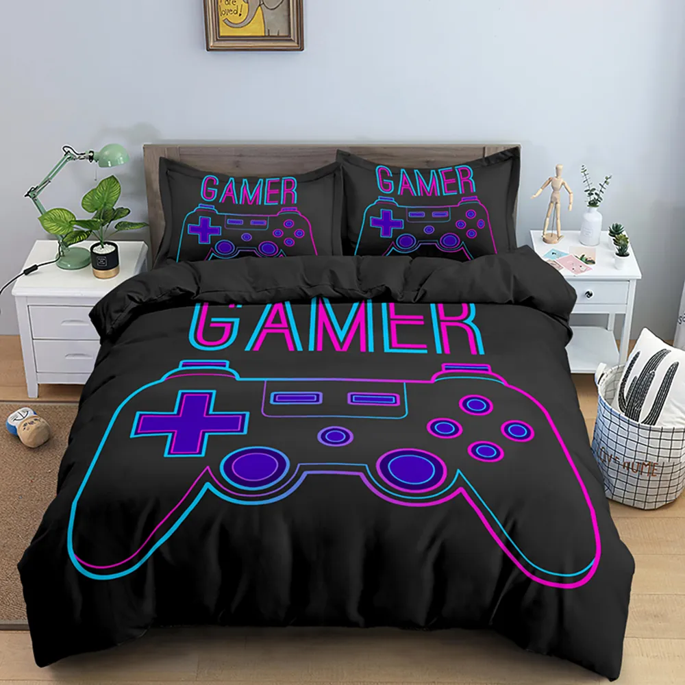 Moda 2/Gamer Funda nórdica Dibujos animados Rey Reina Conjuntos de ropa de cama individuales Niños Niños Niñas Juego de cama Juego Edredón Cubiertas de edredón 210309