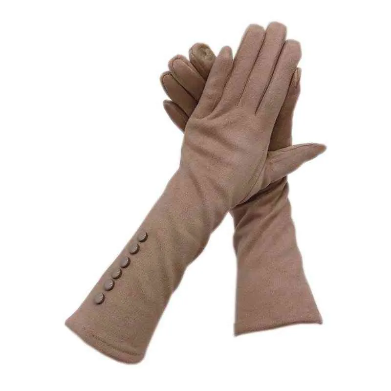 Gants d'hiver pour femmes, longs bras de 35CM, en daim, pour écran tactile, épais, noir, gris, beige, bleu foncé, marron, gr clair