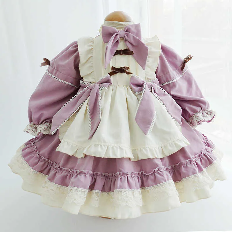 Robes espagnoles pour bébé fille vintage robe de dinde enfants à manches longues rose lolita robe de bal anniversaire vêtements de fête de Noël 210615