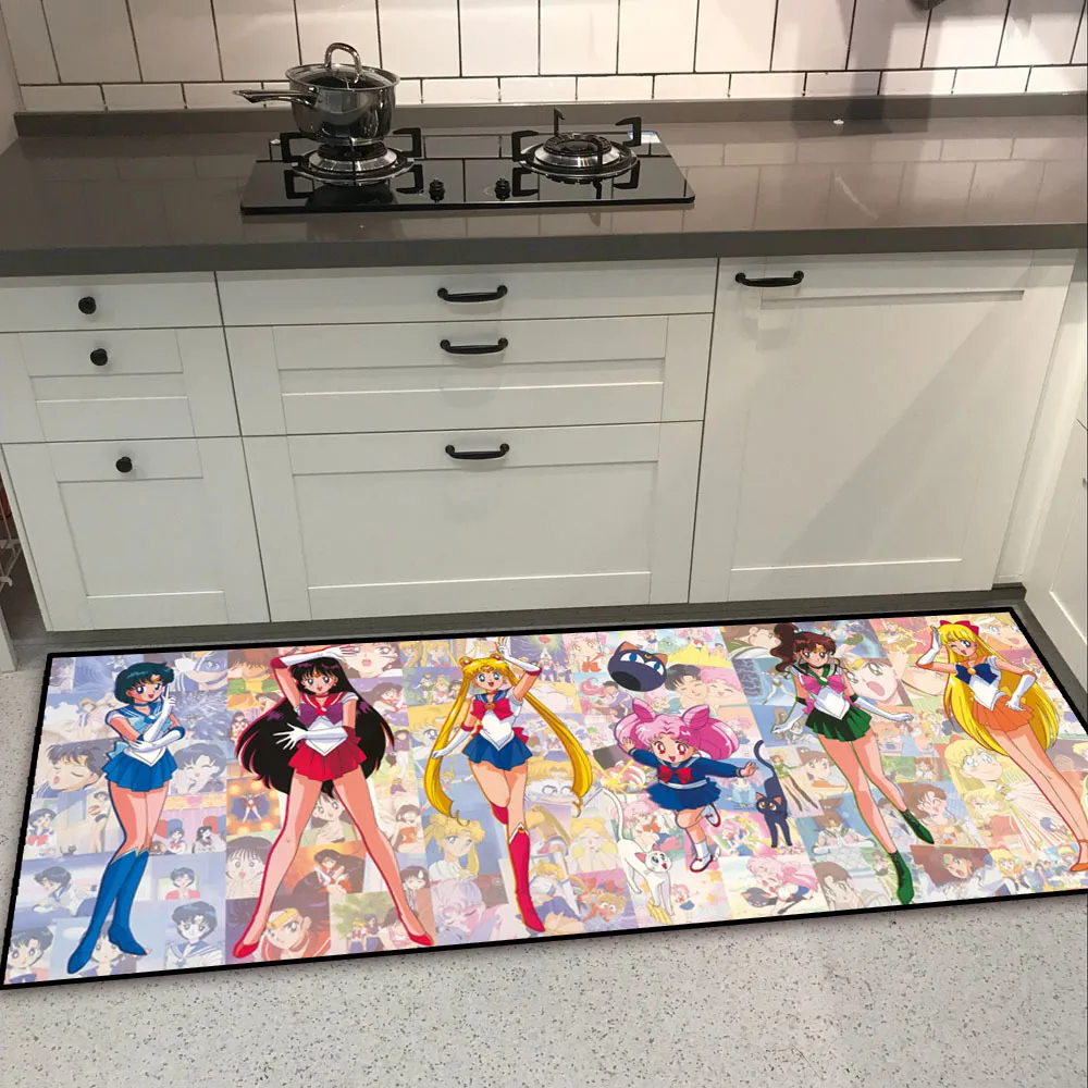 Princesa Sailor Moon Luna Mars Puerta Mat Piso Alfombra Alfombra Sala de estar Cocina Antideslizante Niñas Rosa Regalos Y200527