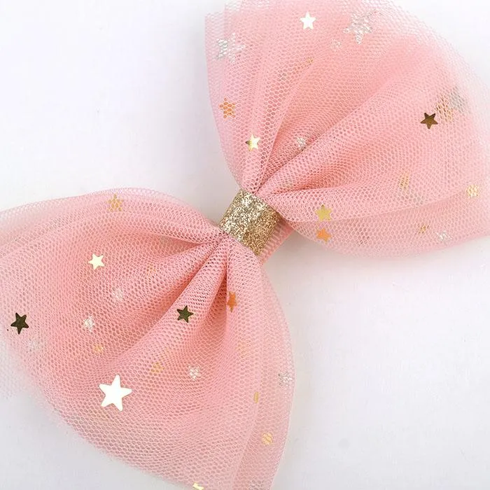 Baby Girls Tulle Star Barrettes hairpins Hair Bow Barrette Kids Hairpin Clips Clip With whole wrapped Boutique Bows Bling Hair Accessories