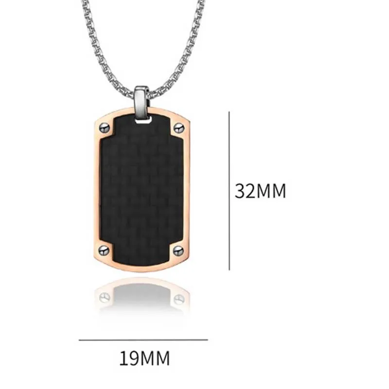 Pendant Necklaces Carbon Fiber Dog Tag Men's Necklace For Military Army Soldier Jewelry Gift Stainless Steel 24Inch Chain Lin241A