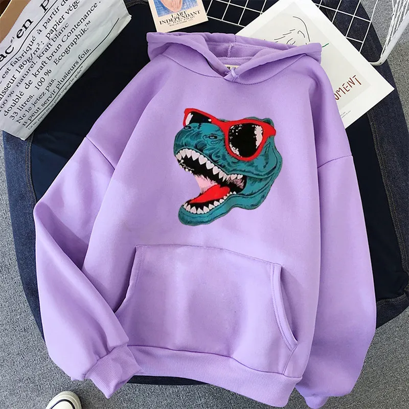 söt dinosaurie harajuku överdimensionerade tryck tröja kawaii hoodies hoody sig själv full ärm toppar koreanska stil streetwear kläder lj201103