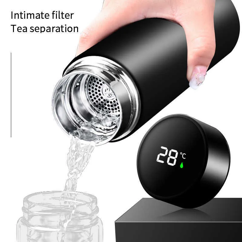 500 ml di bottiglia d'acqua intelligente intelligente in acciaio inossidabile in acciaio thermos a temperatura a led bottiglie bocpette aspirapolvere tazza 24 ore 211013