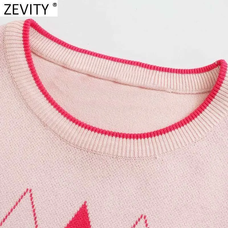 Zeefity vrouwen vintage v-hals geometrische patchwork korte breien trui vrouwelijke mouwloze casual vest chique vest tops SW699 210603