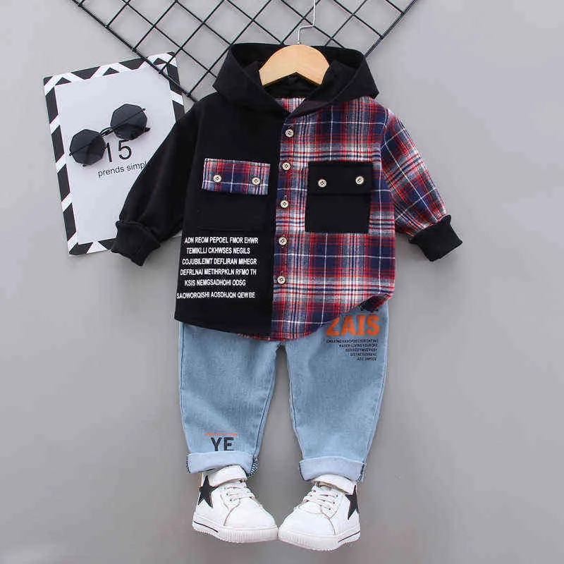 LZH Autumn Winter Baby Boys Roupas Fashion Criança Criança Camisa xadrez Camiseta Conjunto de crianças 14 anos 21110825026862