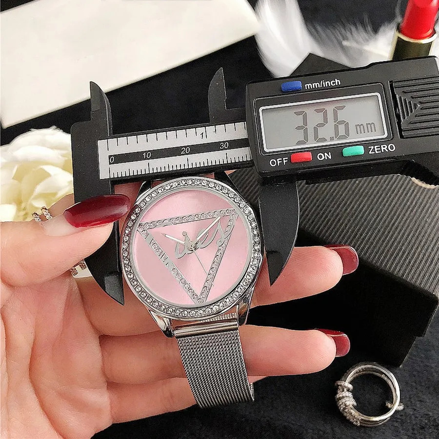 Popular Brand Casual Top Women Girl Crystal Triangle Style Steel Metal Band Quartz Wrist Watch GS396102164