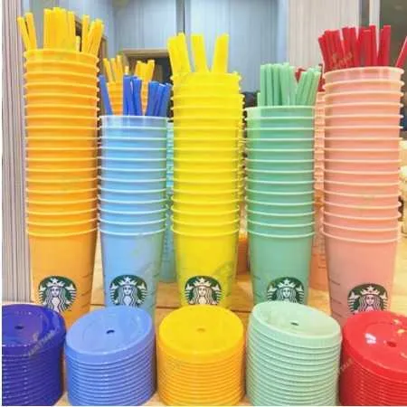 Gobelet en plastique Changement de couleur de couleur de couleur Starbucks réutilisable