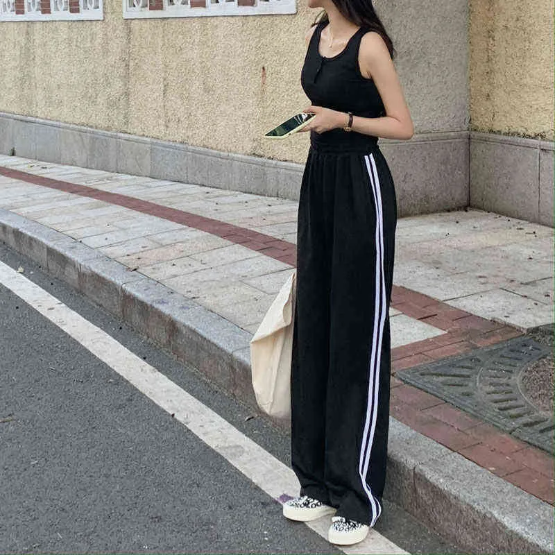MINGLIUSILI noir pantalons de survêtement femmes automne Style coréen mode impression Joggers femmes décontracté all-match taille haute pantalon 211105