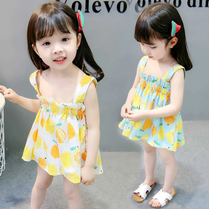 Принцесса платье с лимонным принтом без бретелек для подвески для девочек летнее платье детское платье детская одежда короткая детская юбка милая девочка G8623lz