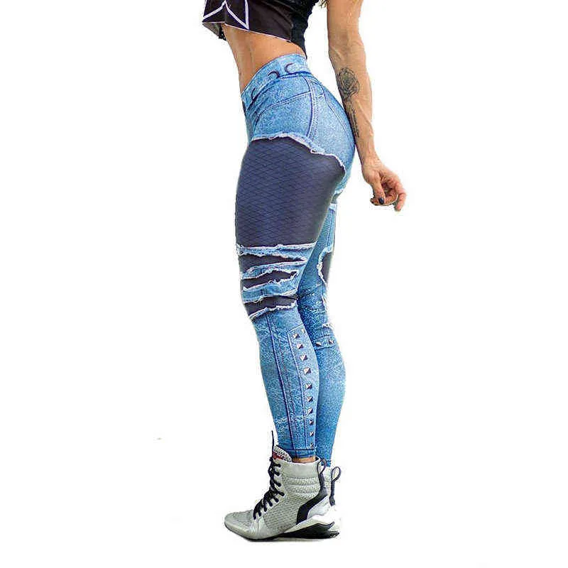 Nessaj Fashion Denim Printed Leggings Women Fitness High Waist Pants Gothic Jeggings Ladies Sporting Push Up Legging 211215