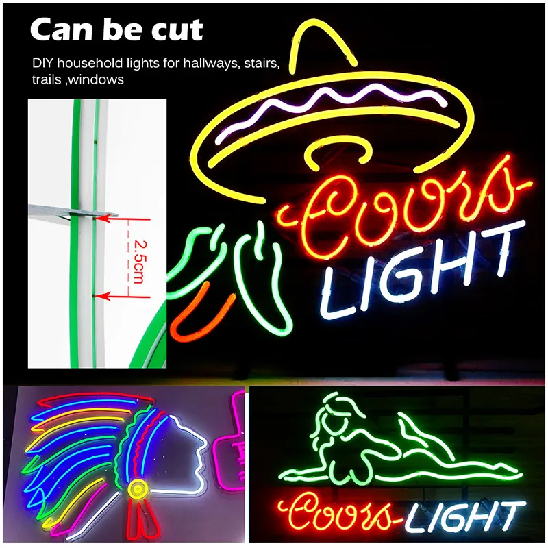 LED-neonreclame 12V flexibele LED-strip met DC-connector Kleurrijke regenboog neonlint Kerstfeestdecoratie Lamp voor reclame Wed266f